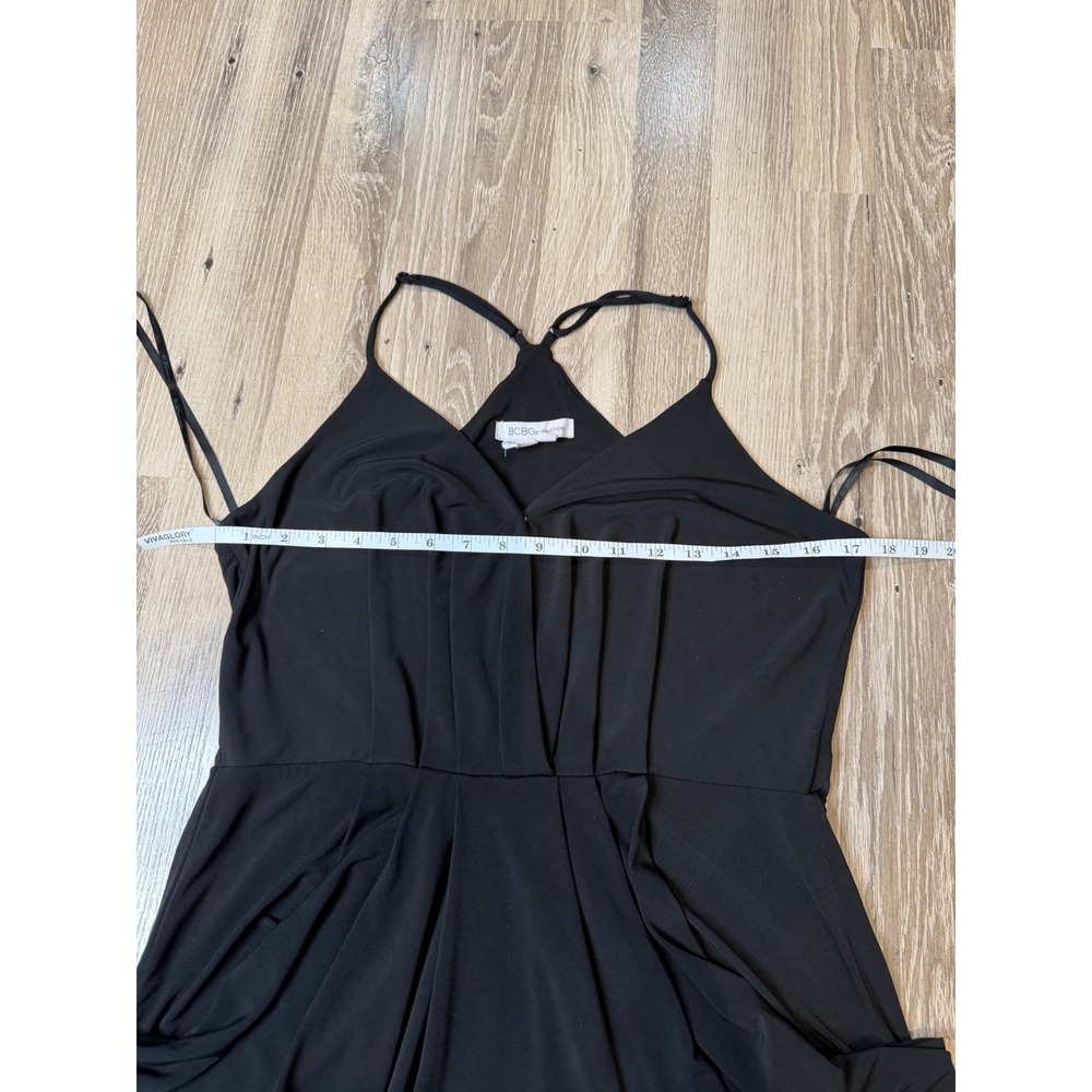 BCBGeneration Black V-Neck Draped Tulip Mini Dress Large LBD Spaghetti Strap - Picture 3 of 6